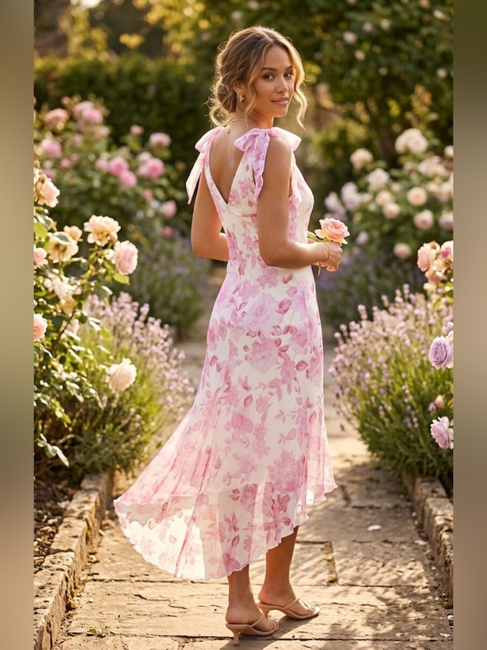 Laura Lightweight Pink Floral Midi Dress Size 10